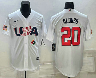 Mens USA Baseball #20 Pete Alonso 2023 White World Baseball Classic Stitched Jersey->2023 world baseball classic->MLB Jersey